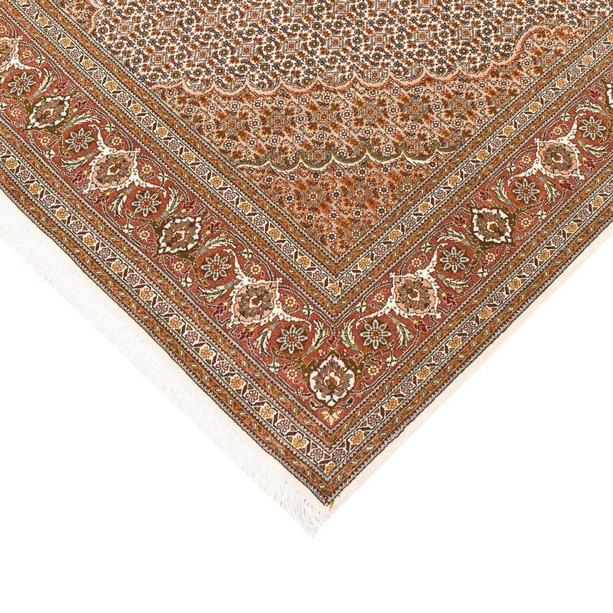 Tapis de couloir Tapis persan - Tabriz - Royal - 404 x 150 cm - marron clair