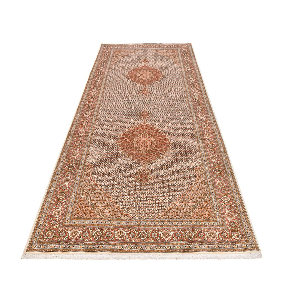 Tapis de couloir Tapis persan - Tabriz - Royal - 404 x 150 cm - marron clair