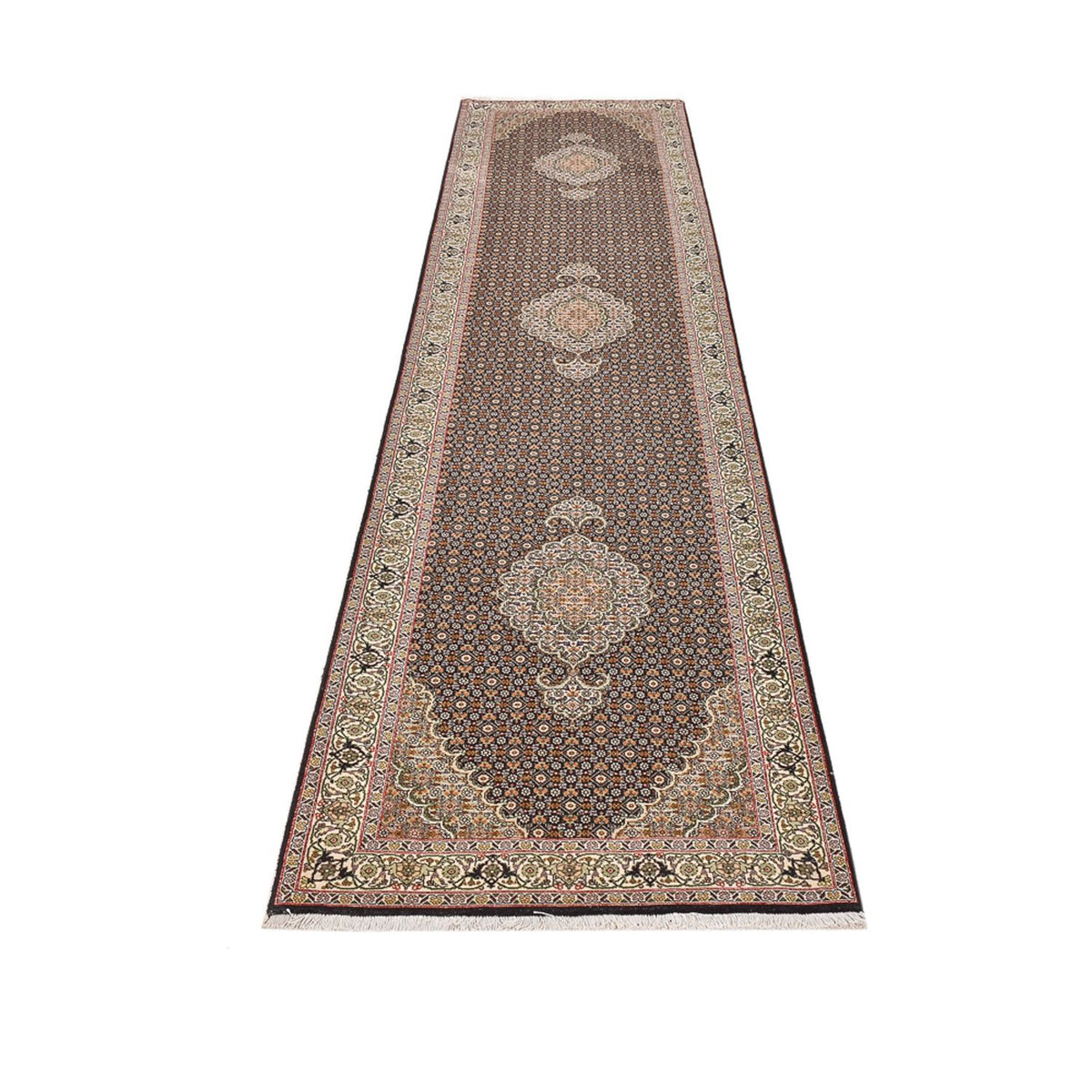 Tapis de couloir Tapis persan - Tabriz - Royal - 396 x 82 cm - beige foncé
