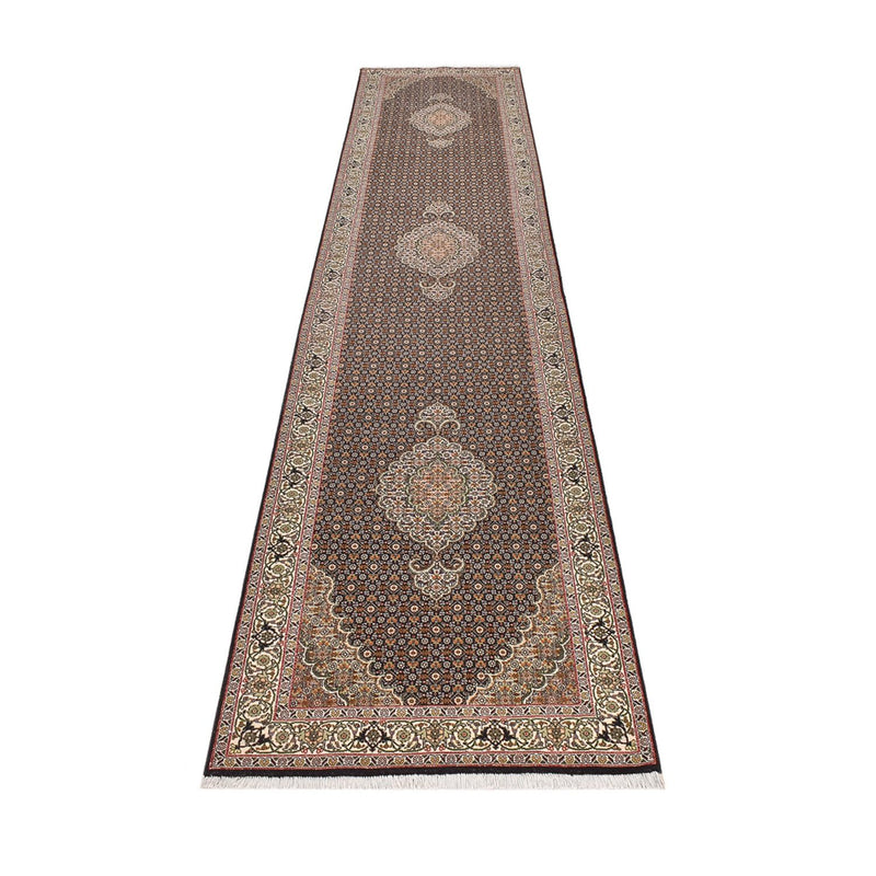 Tapis de couloir Tapis persan - Tabriz - Royal - 390 x 82 cm - beige foncé