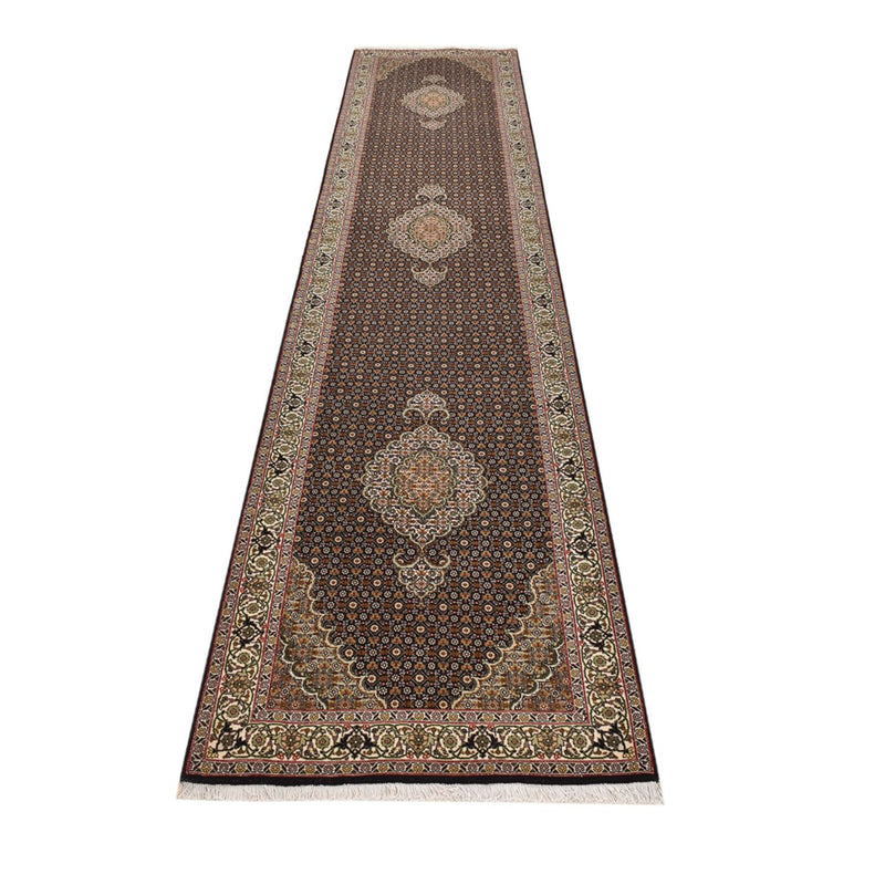 Tapis de couloir Tapis persan - Tabriz - Royal - 393 x 82 cm - beige foncé