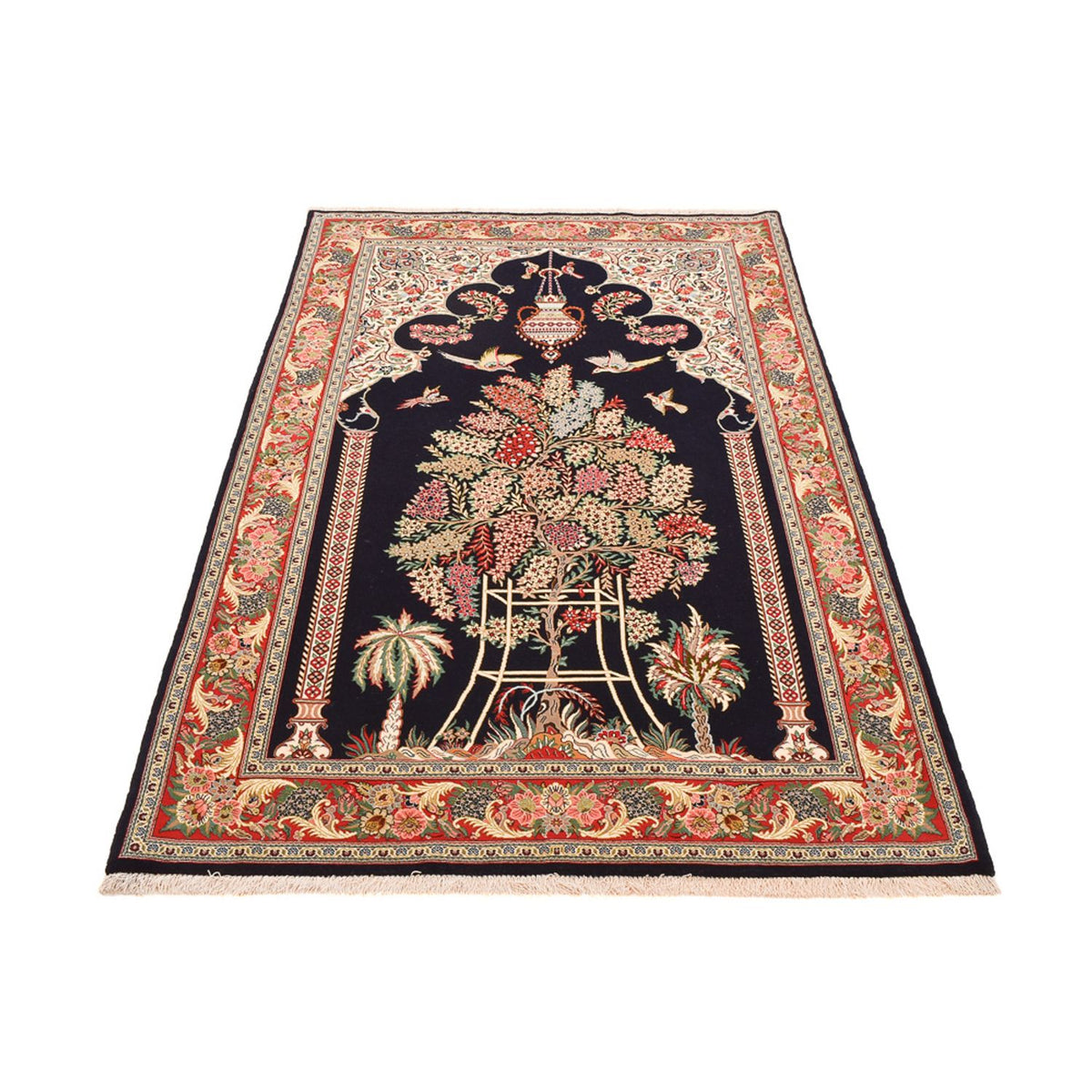 Tapis persan - Ghom - Royal - 218 x 135 cm - bleu foncé