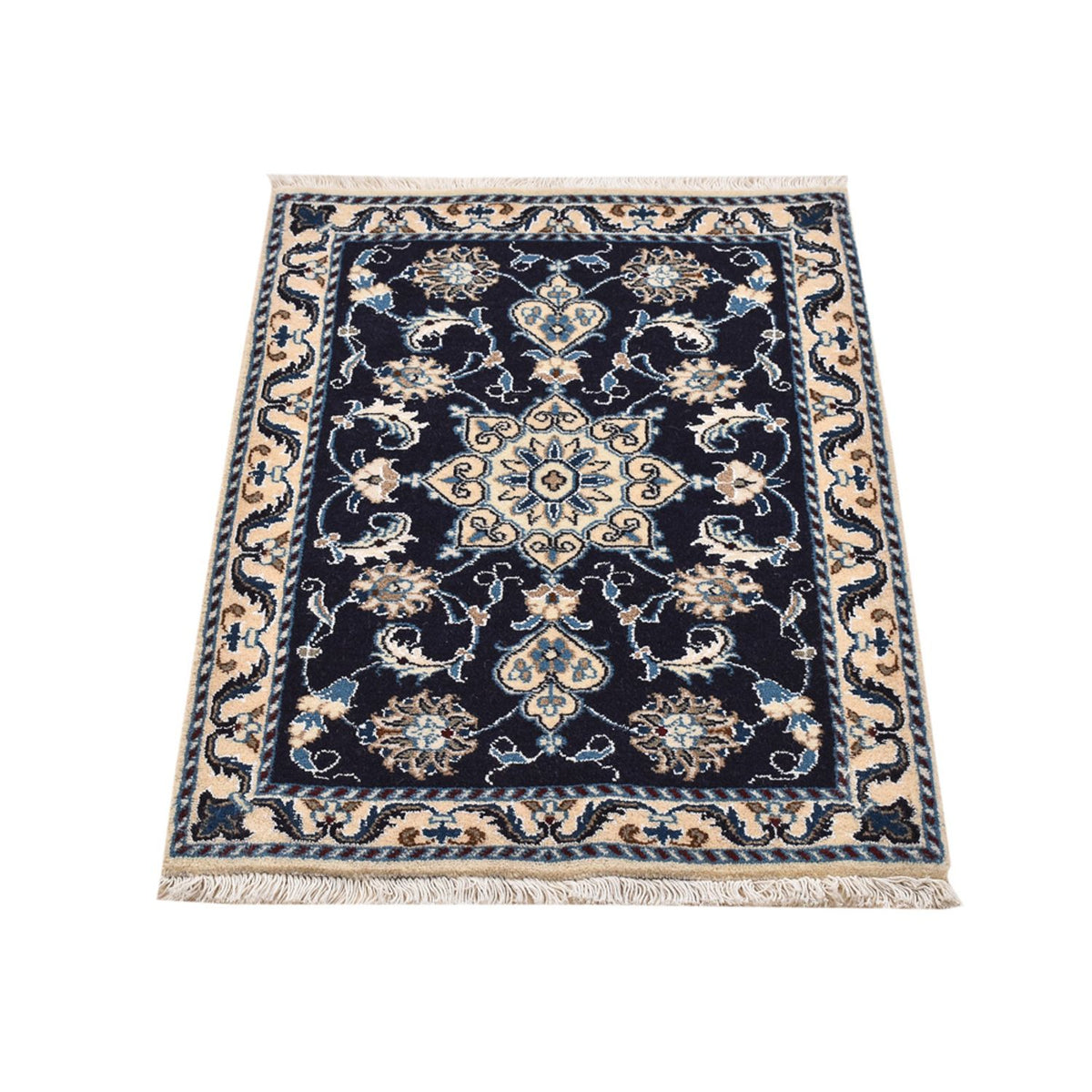 Tapis persan - Nain - 90 x 60 cm - bleu foncé