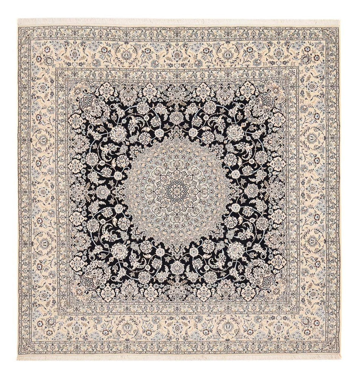 Tapis persan - Nain - Royal carré - 310 x 305 cm - bleu foncé