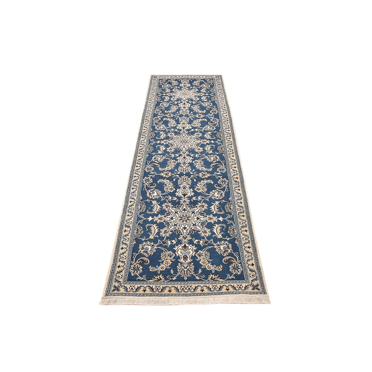 Tapis de couloir Tapis persan - Nain - 298 x 80 cm - bleu de mer