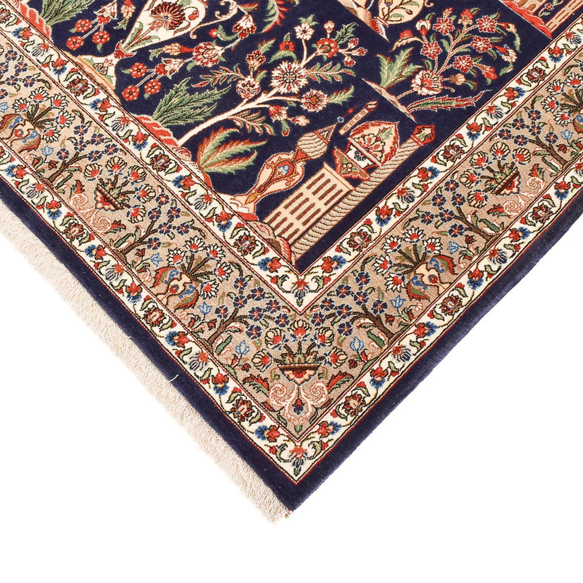 Tapis persan - Ghom - Royal - 200 x 130 cm - bleu foncé