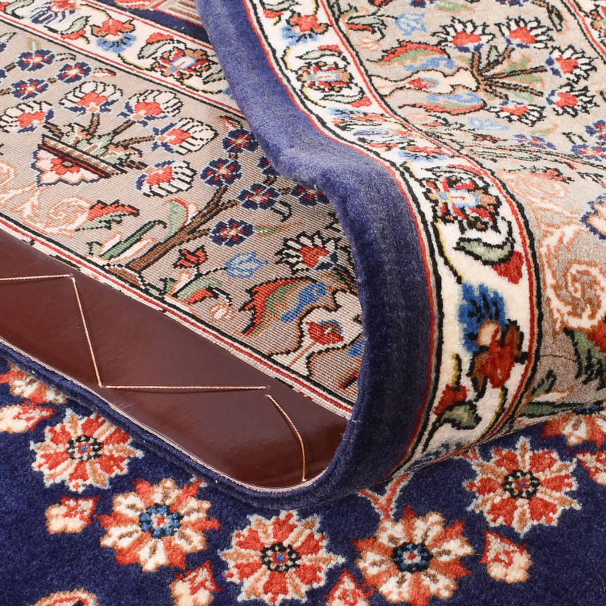 Tapis persan - Ghom - Royal - 200 x 130 cm - bleu foncé