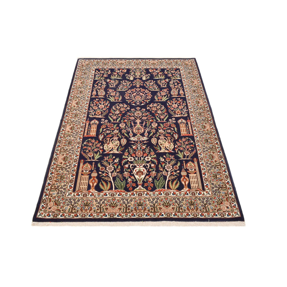 Tapis persan - Ghom - Royal - 200 x 130 cm - bleu foncé