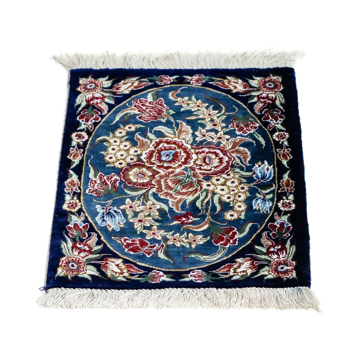 Tapis en soie - Ghom soie - Premium - 40 x 28 cm - bleu foncé