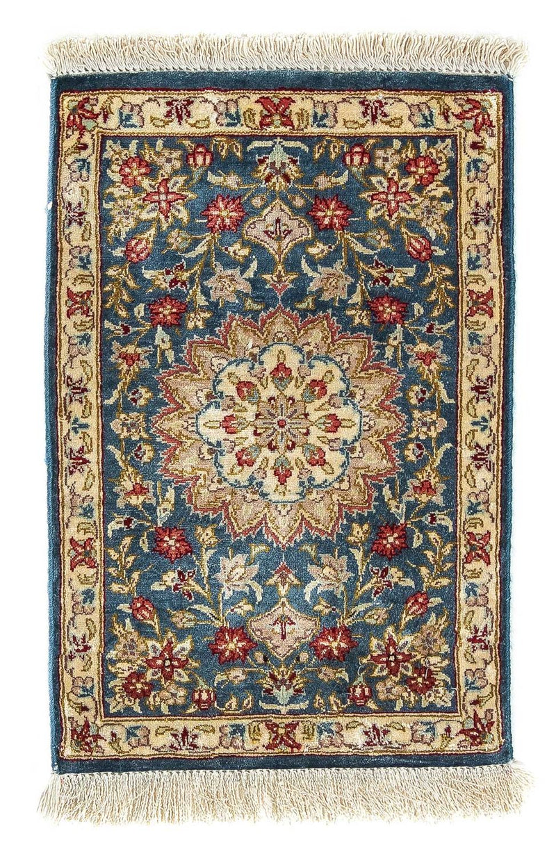 Tapis en soie - Ghom soie - Premium - 44 x 27 cm - bleu foncé