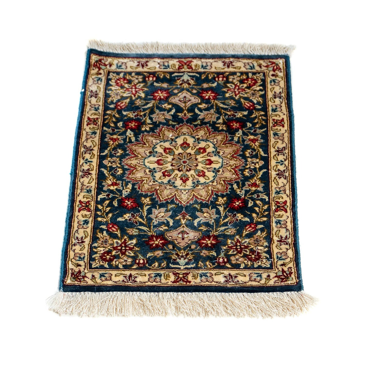 Tapis en soie - Ghom soie - Premium - 44 x 27 cm - bleu foncé