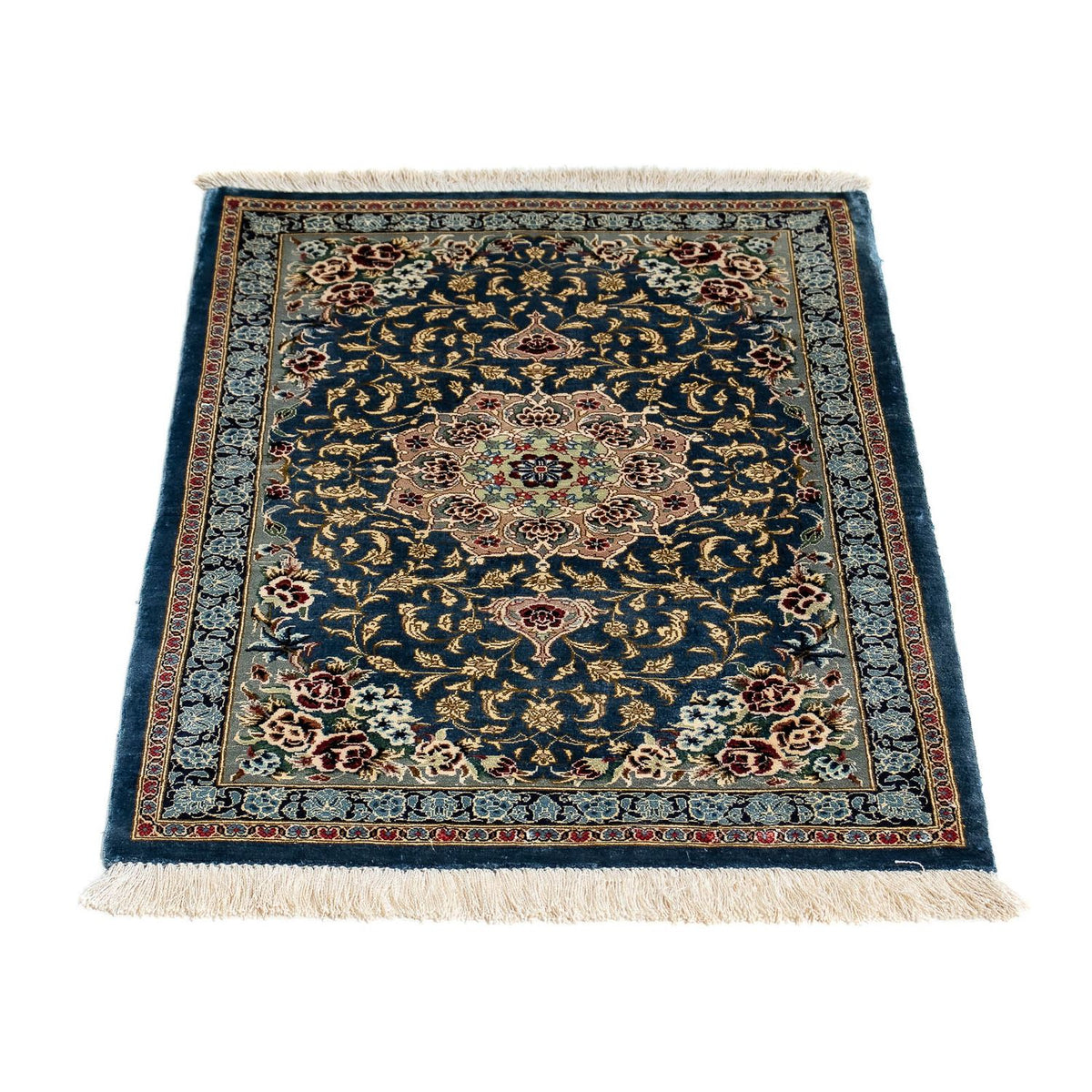 Tapis persan - Ghom - 80 x 55 cm - bleu foncé