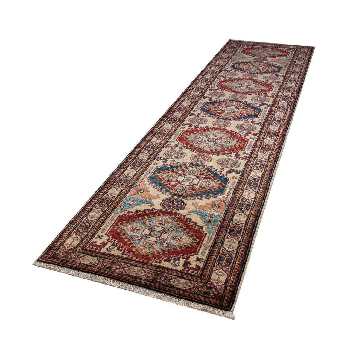 Tapis de couloir Tapis Ziegler - Kazak - 305 x 76 cm - bleu foncé