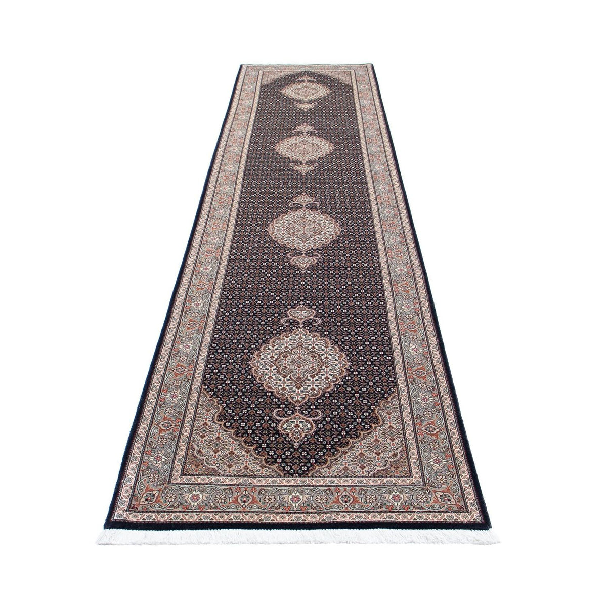 Tapis de couloir Tapis persan - Tabriz - Royal - 391 x 82 cm - bleu foncé