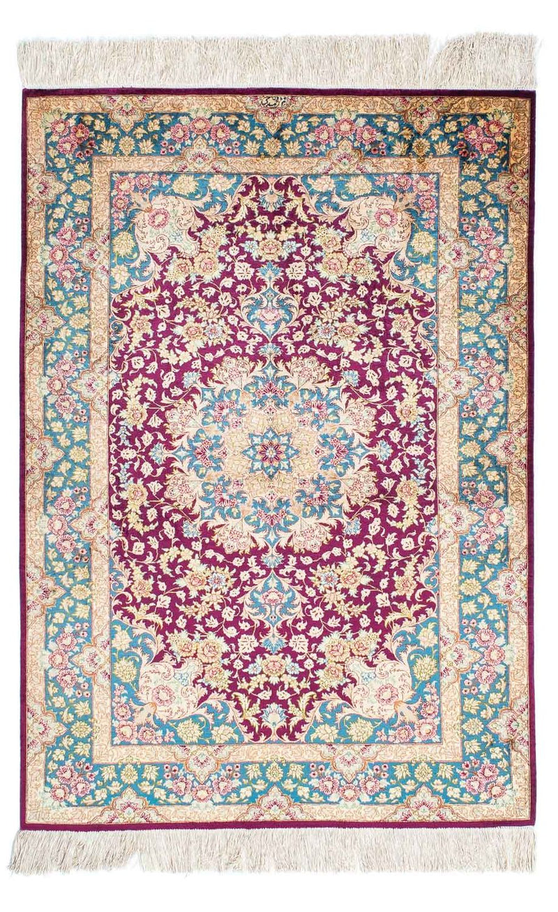 Tapis persan - Ghom - 148 x 99 cm - rouge foncé