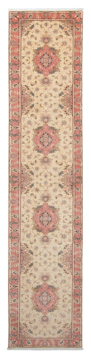 Tapis de couloir Tapis persan - Tabriz - Royal - 410 x 80 cm - beige