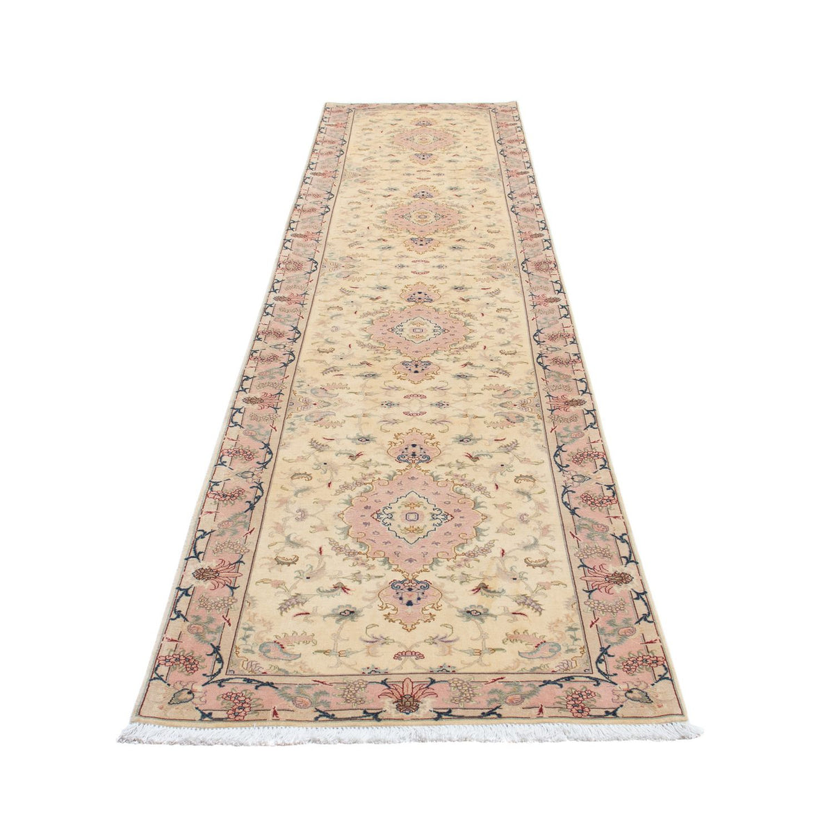 Tapis de couloir Tapis persan - Tabriz - Royal - 397 x 86 cm - beige