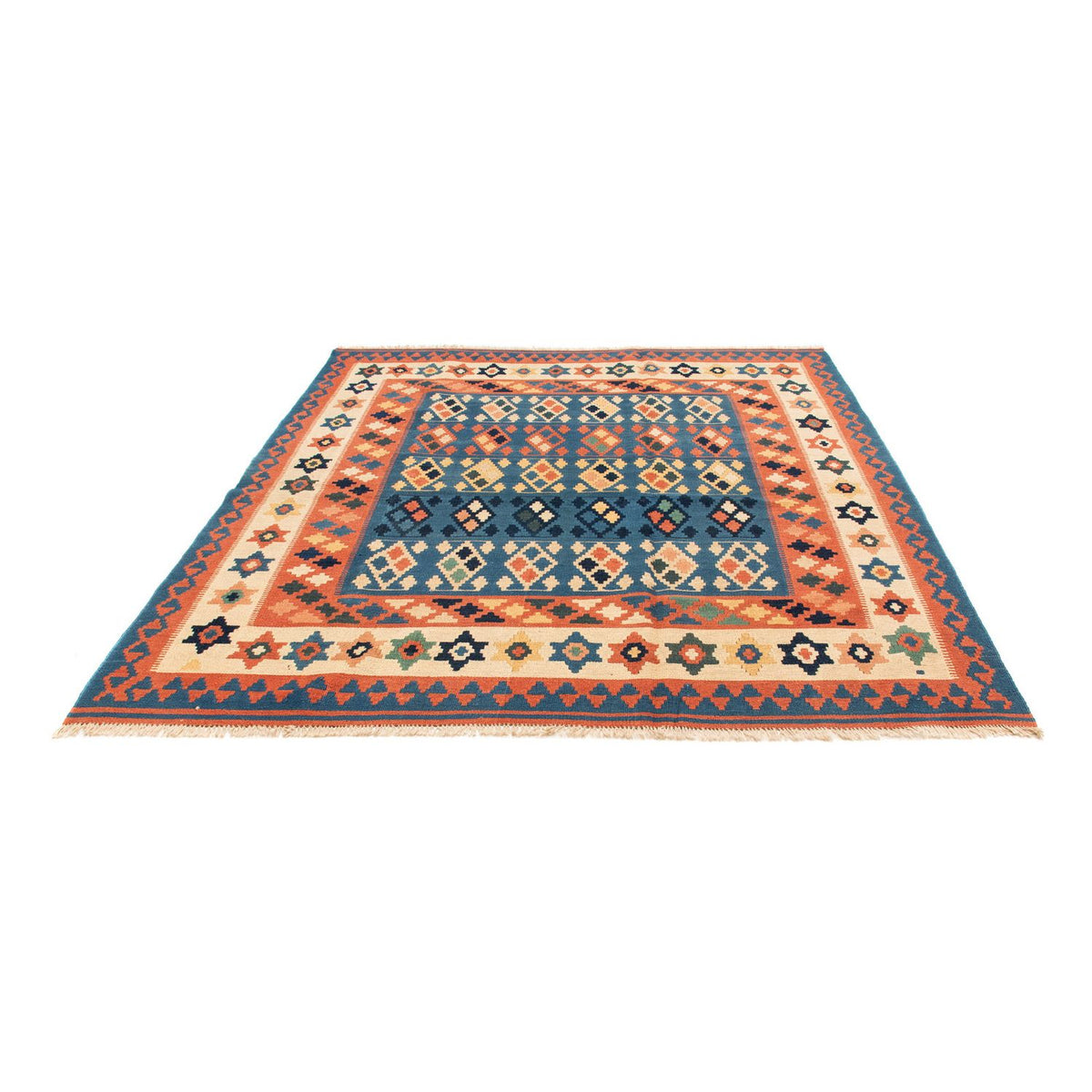 Tapis Kelim - Oriental carré - 212 x 197 cm - bleu