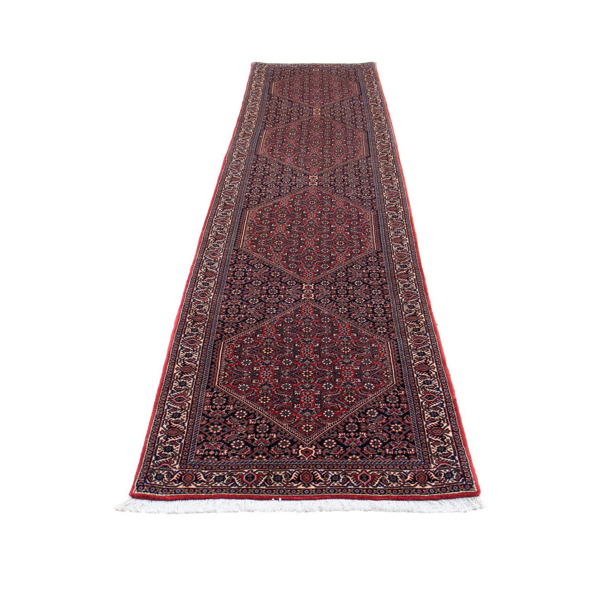 Tapis de couloir Tapis persan - Bidjar - 380 x 75 cm - rouge foncé