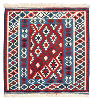 Tapis Kelim - Oriental carré  - 104 x 103 cm - rouge foncé