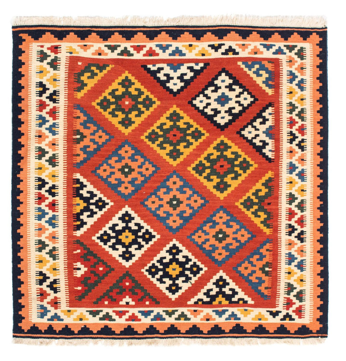 Tapis Kelim - Oriental carré  - 106 x 104 cm - rouge