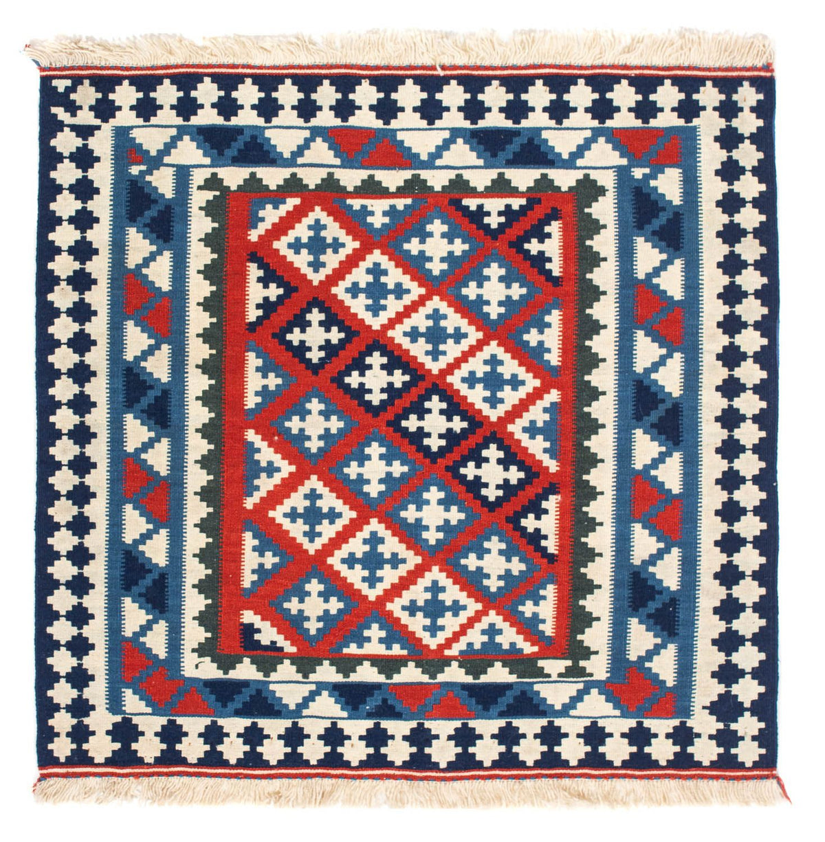 Tapis Kelim - Oriental carré  - 103 x 100 cm - bleu foncé