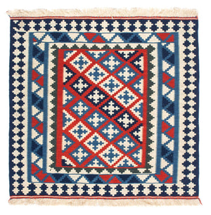 Tapis Kelim - Oriental carré  - 103 x 100 cm - bleu foncé
