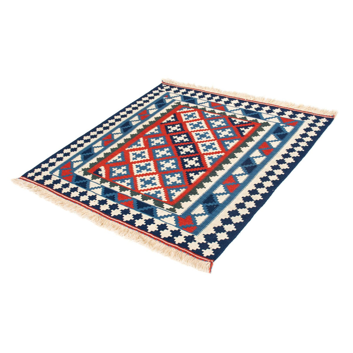 Tapis Kelim - Oriental carré  - 103 x 100 cm - bleu foncé