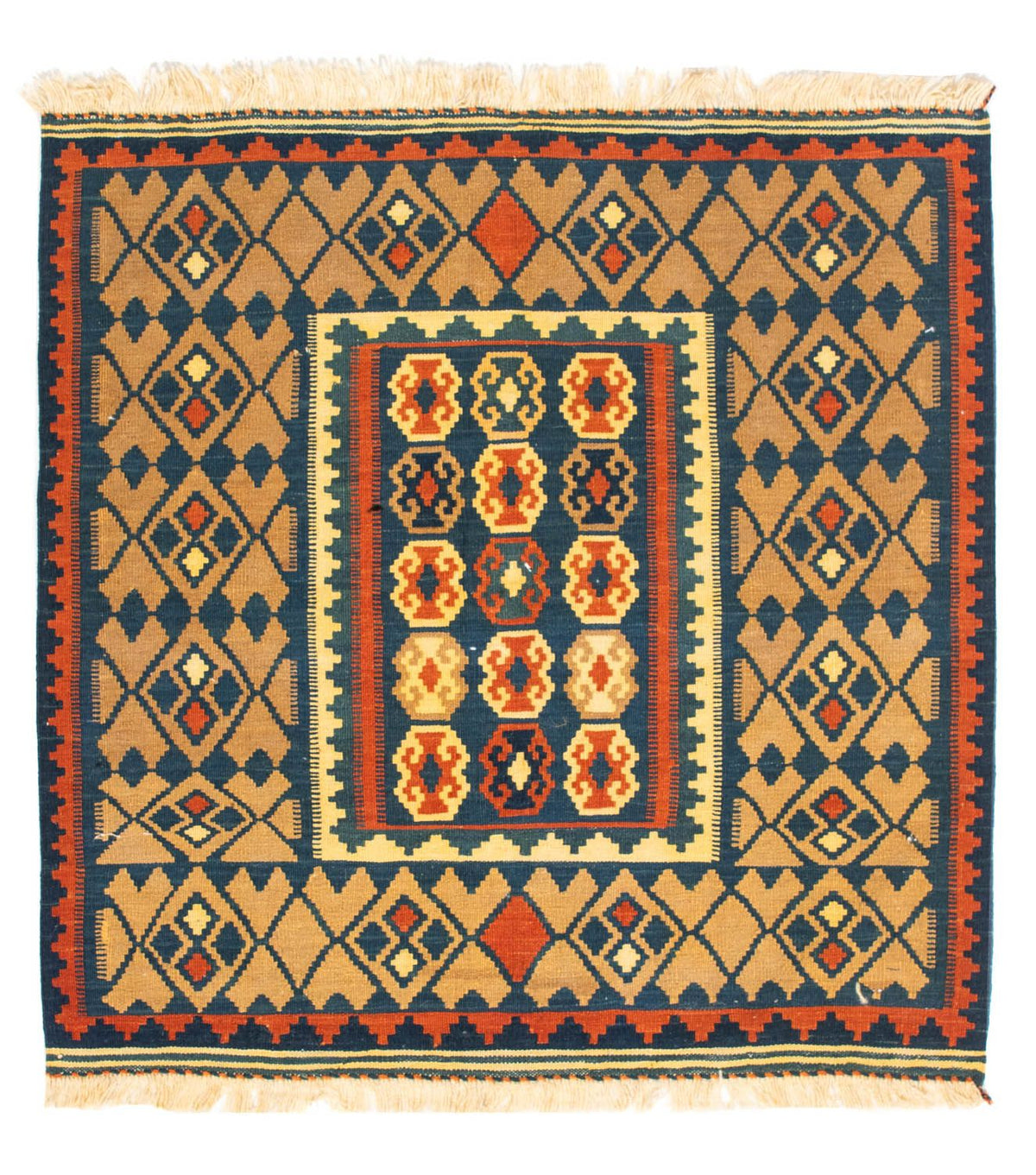Tapis Kelim - Oriental carré - 100 x 98 cm - bleu foncé