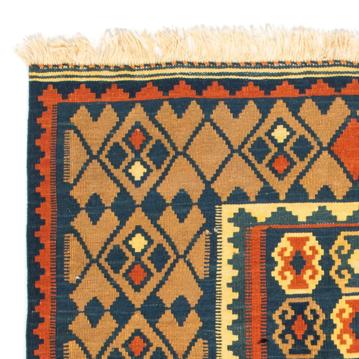Tapis Kelim - Oriental carré - 100 x 98 cm - bleu foncé