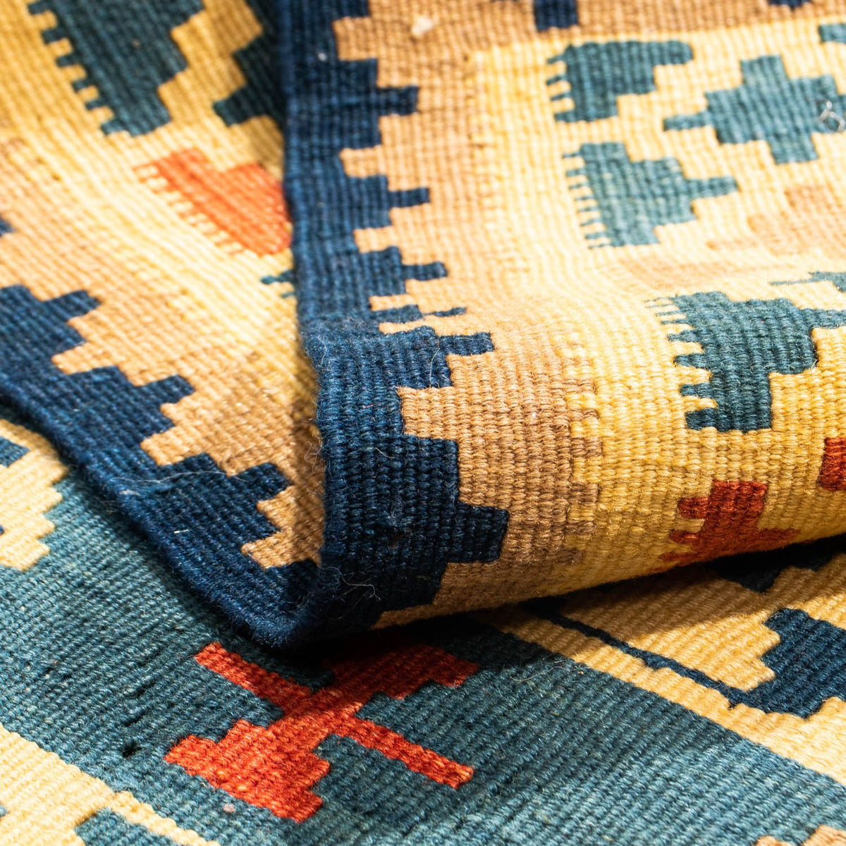 Tapis Kelim - Oriental carré  - 101 x 95 cm - or