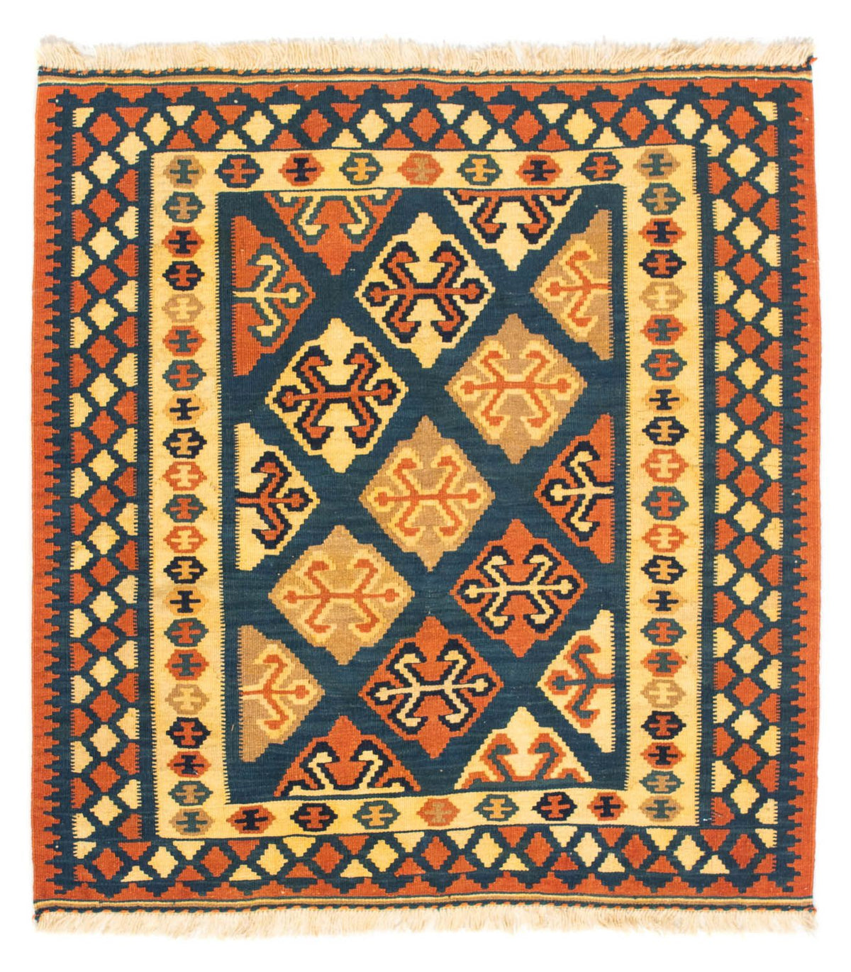 Tapis Kelim - Oriental carré - 104 x 100 cm - bleu foncé