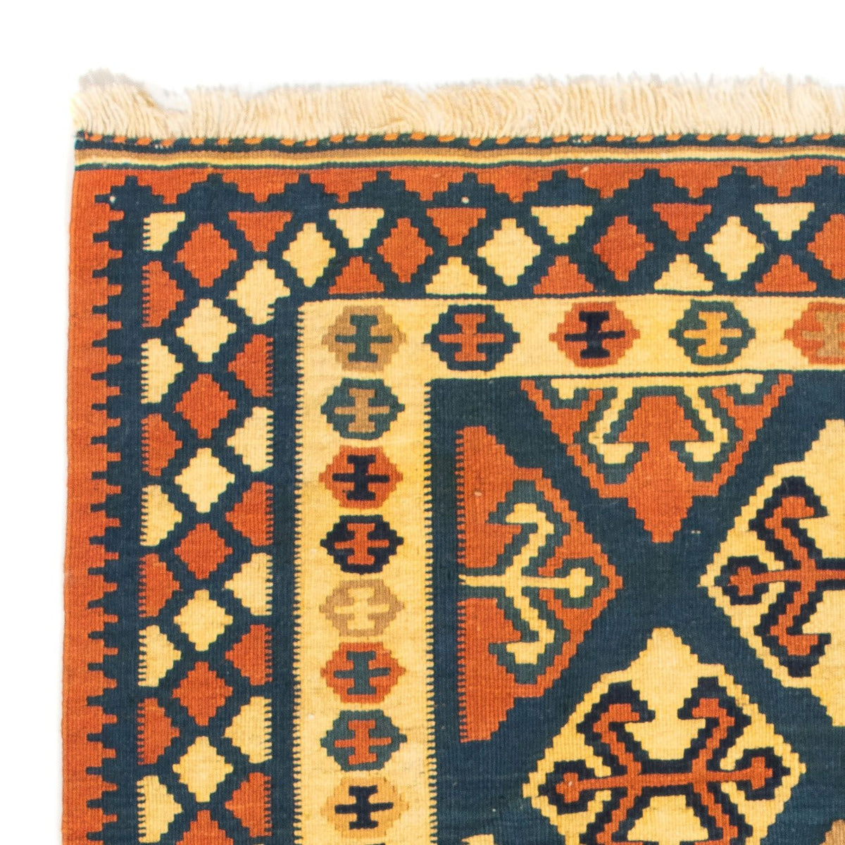 Tapis Kelim - Oriental carré - 104 x 100 cm - bleu foncé