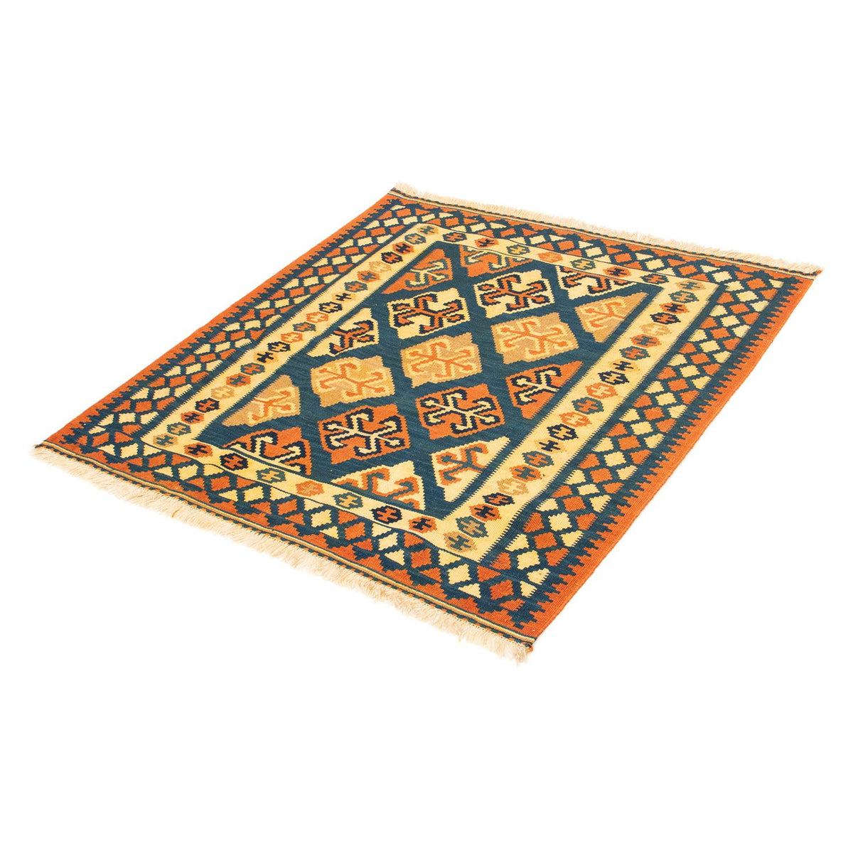 Tapis Kelim - Oriental carré - 104 x 100 cm - bleu foncé