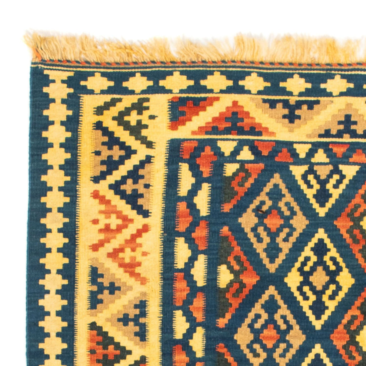 Tapis Kelim - Oriental carré - 107 x 100 cm - bleu foncé