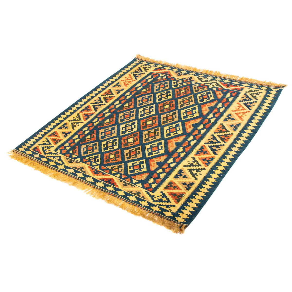 Tapis Kelim - Oriental carré - 107 x 100 cm - bleu foncé