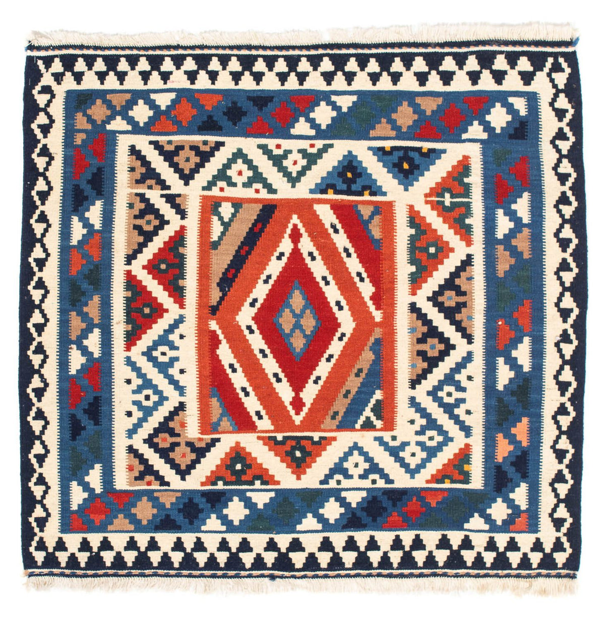 Tapis Kelim - Oriental carré - 103 x 102 cm - bleu clair