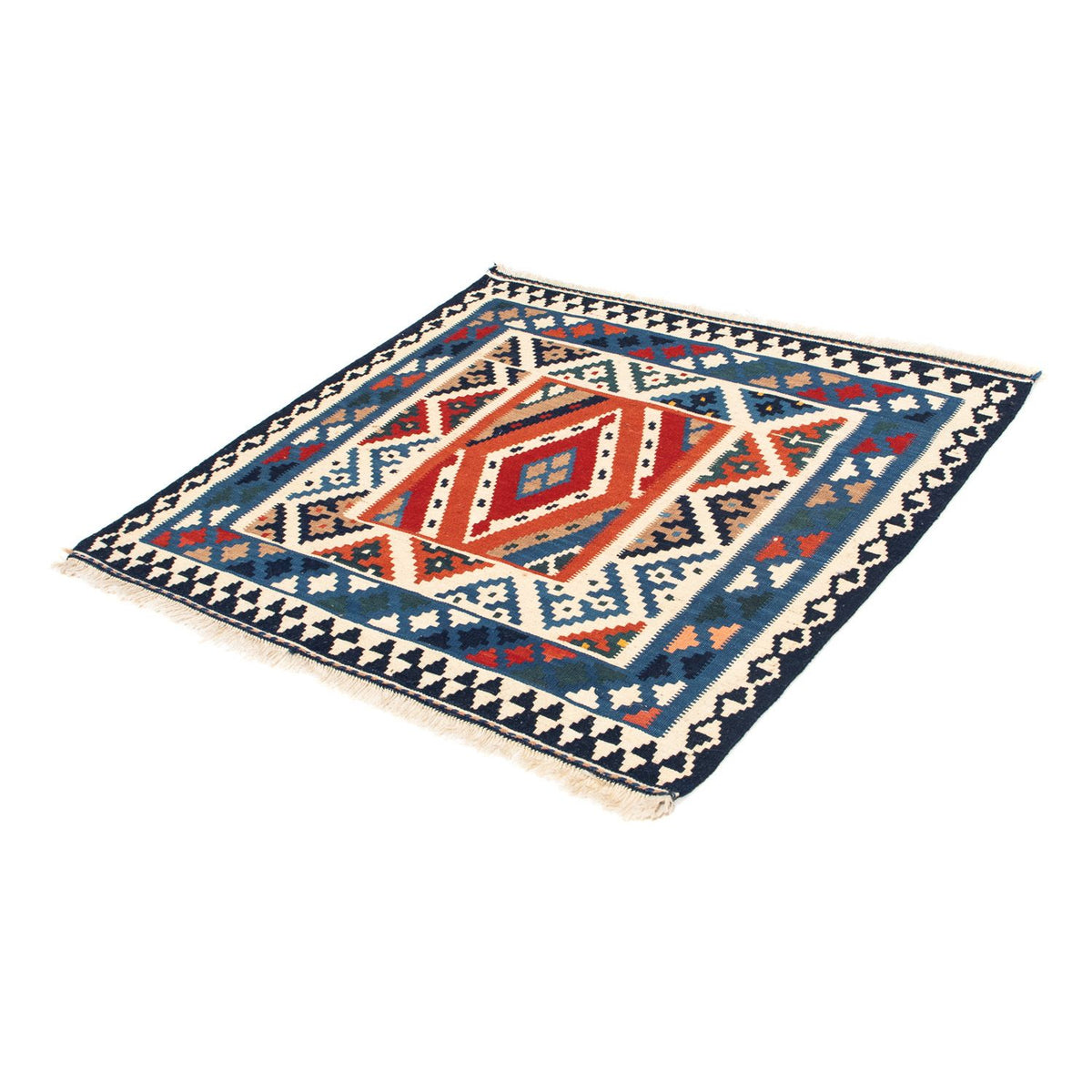 Tapis Kelim - Oriental carré - 103 x 102 cm - bleu clair