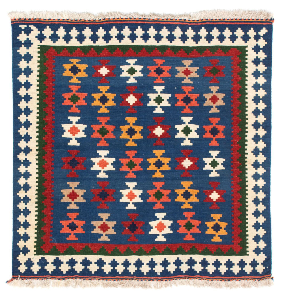 Tapis Kelim - Oriental carré - 104 x 100 cm - bleu foncé