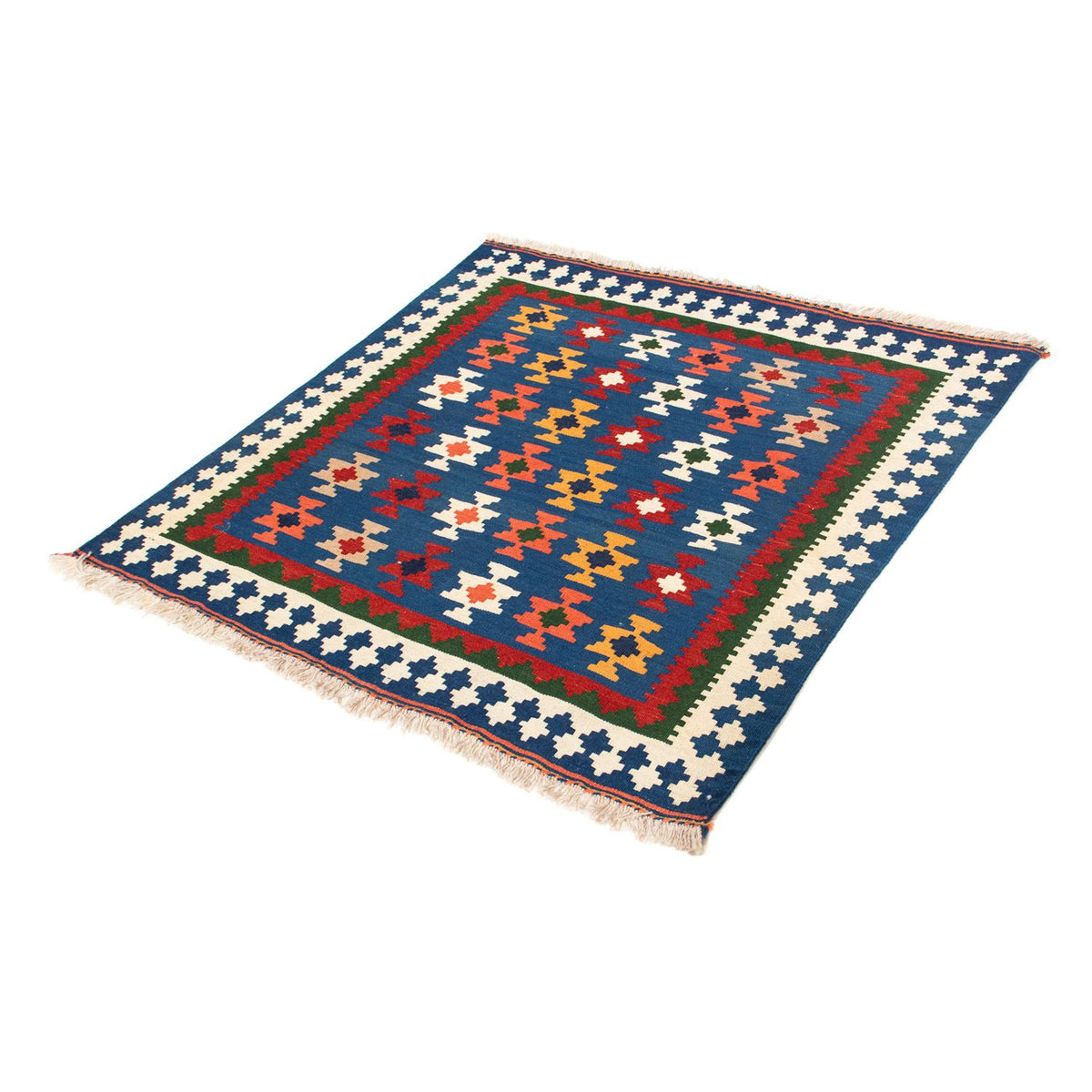 Tapis Kelim - Oriental carré - 104 x 100 cm - bleu foncé