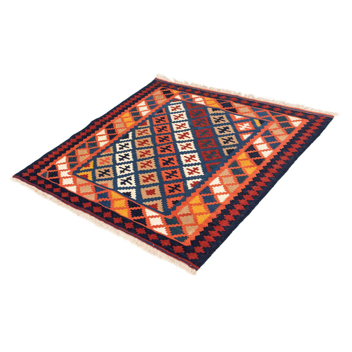 Tapis Kelim - Oriental carré - 104 x 100 cm - bleu foncé