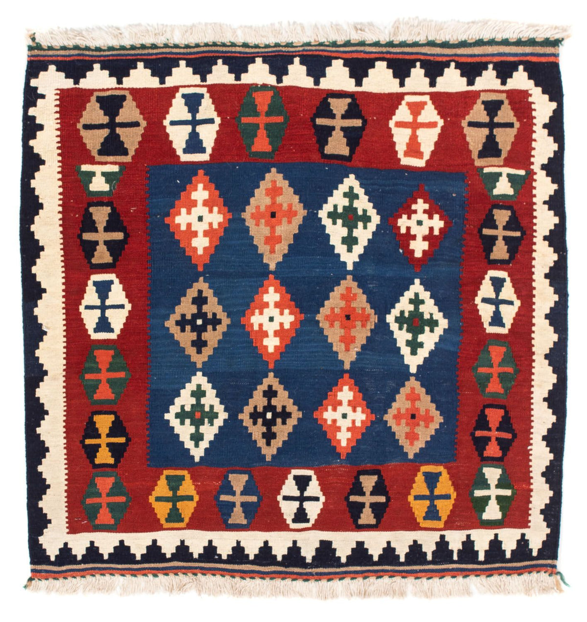 Tapis Kelim - Oriental carré  - 100 x 96 cm - bleu foncé