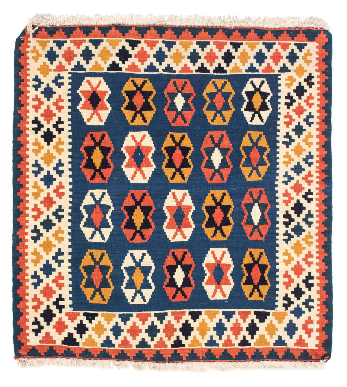 Tapis Kelim - Oriental carré - 103 x 100 cm - bleu foncé