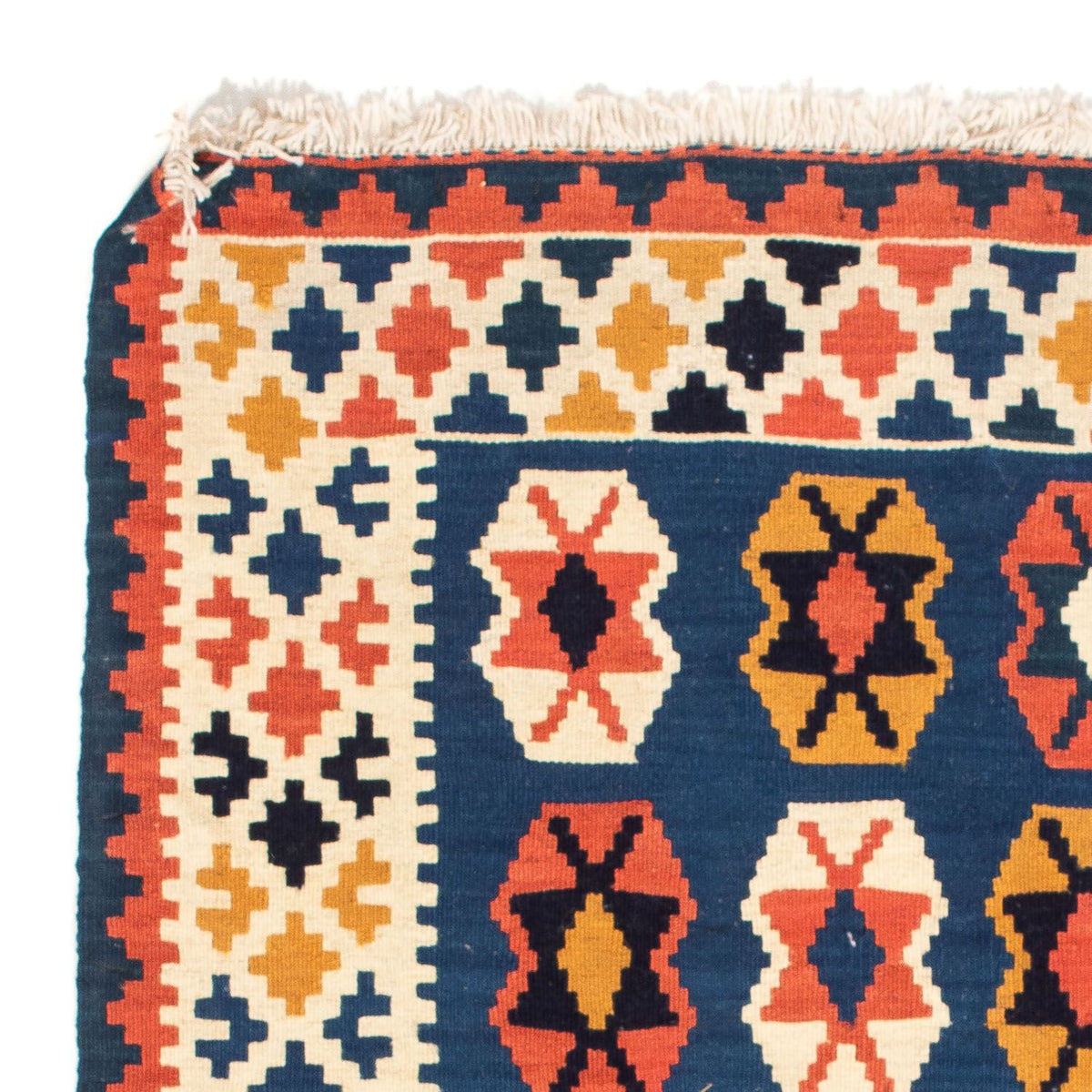 Tapis Kelim - Oriental carré - 103 x 100 cm - bleu foncé