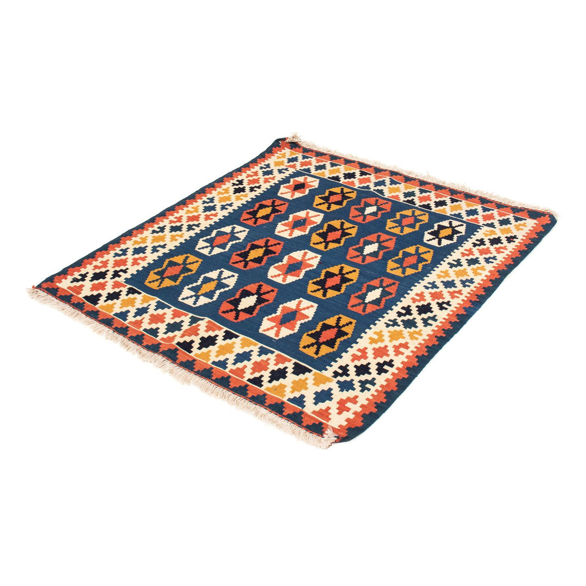 Tapis Kelim - Oriental carré - 103 x 100 cm - bleu foncé