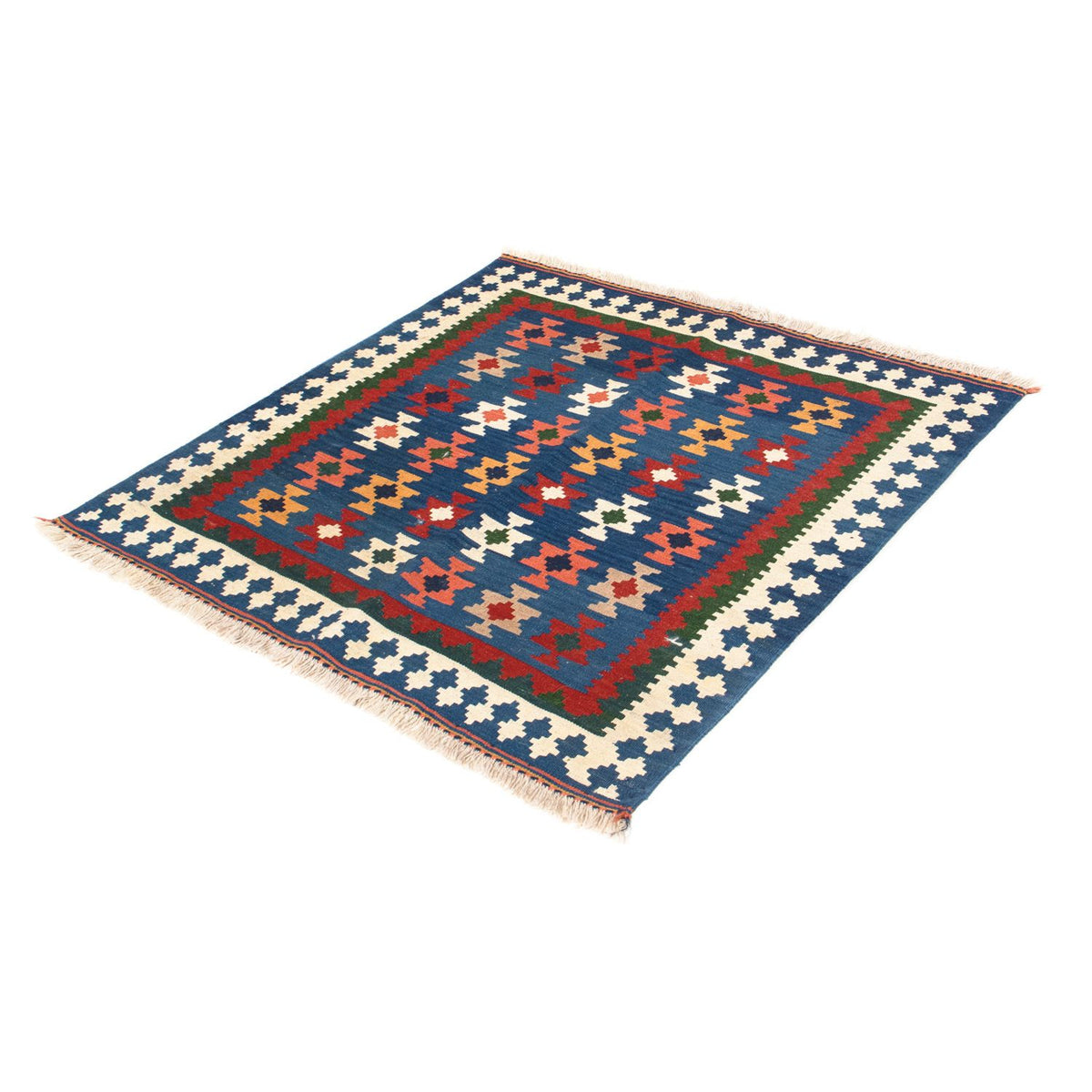 Tapis Kelim - Oriental carré  - 103 x 100 cm - bleu foncé