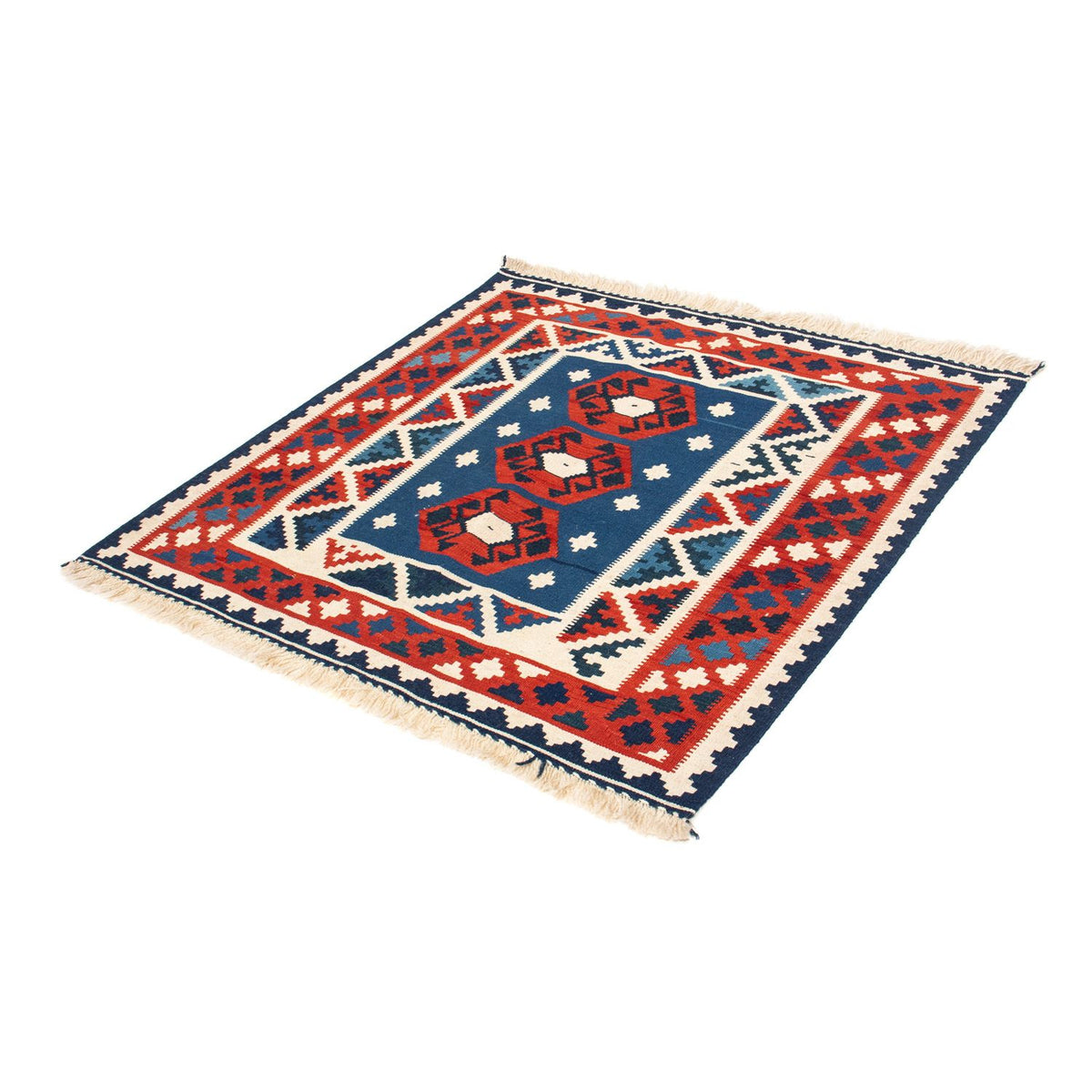 Tapis Kelim - Oriental carré  - 105 x 104 cm - bleu foncé