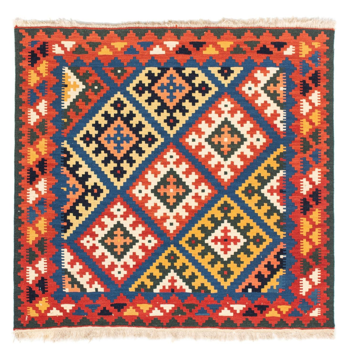 Tapis Kelim - Oriental carré - 104 x 100 cm - bleu foncé