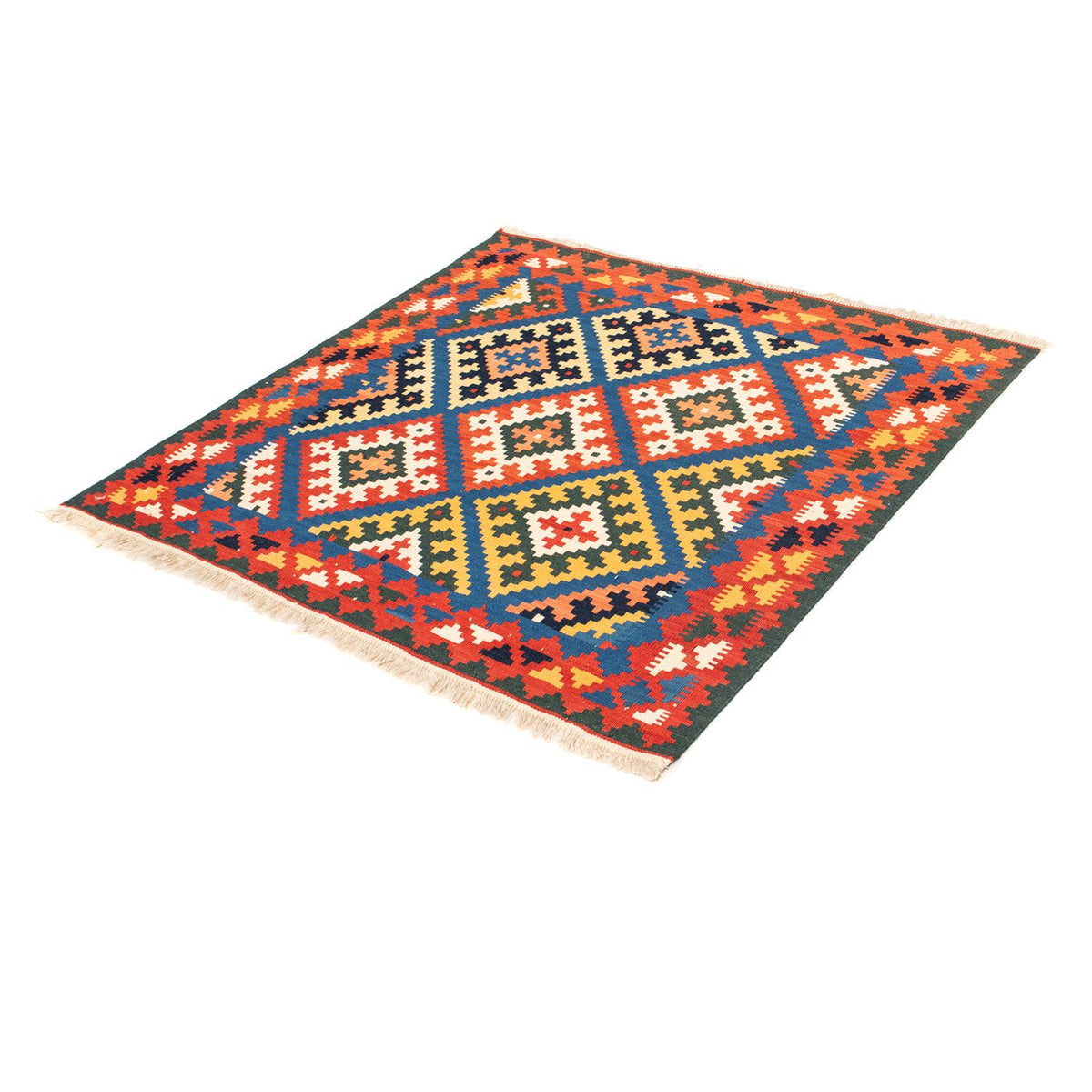 Tapis Kelim - Oriental carré - 104 x 100 cm - bleu foncé