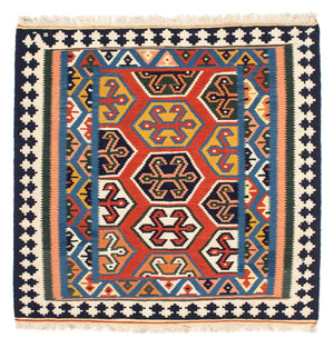 Tapis Kelim - Oriental carré  - 105 x 103 cm - rouge